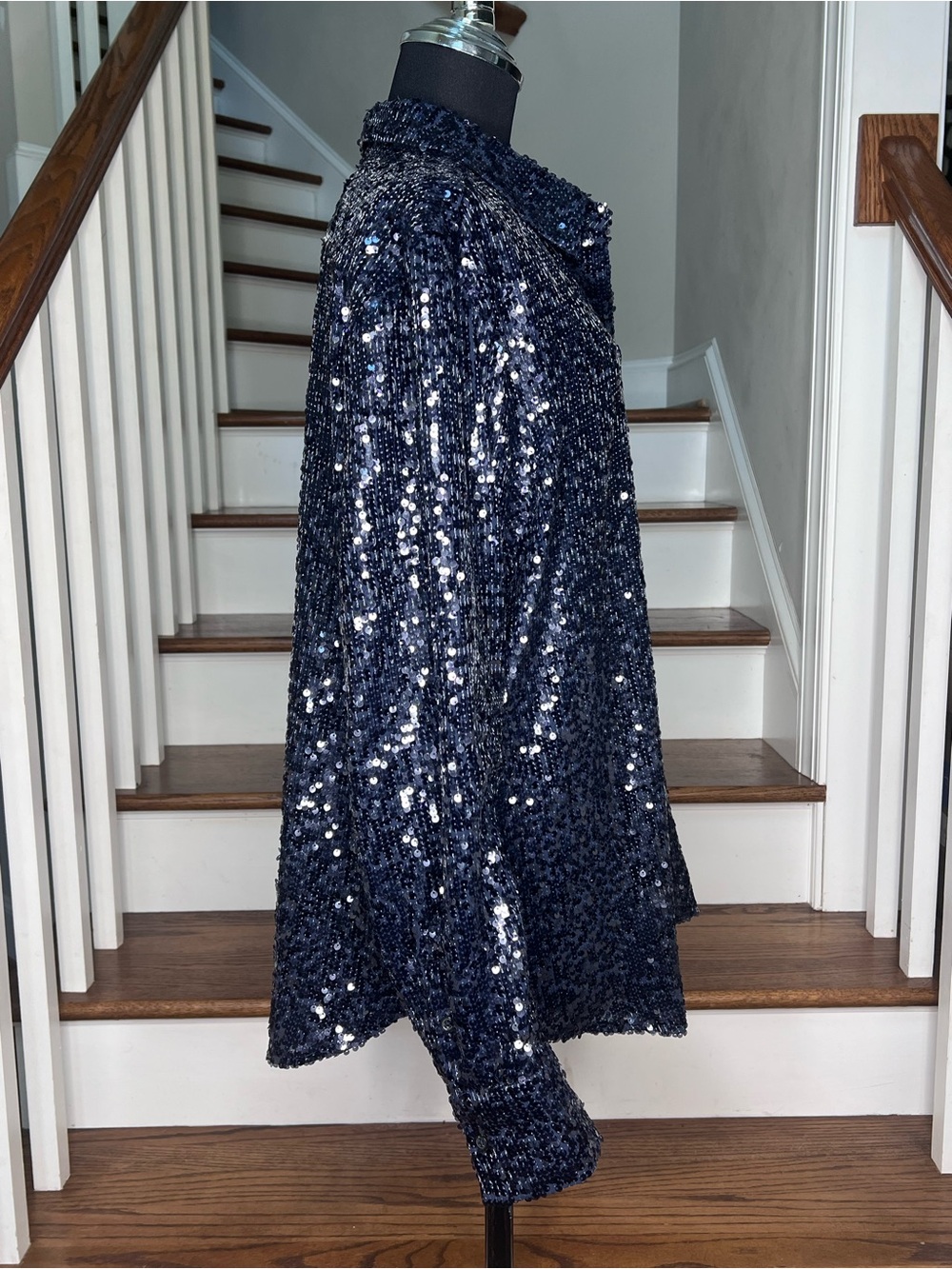 J.Crew Collection Navy Sequin Button Front Shirt Top Size 16 - Picture 3 of 7